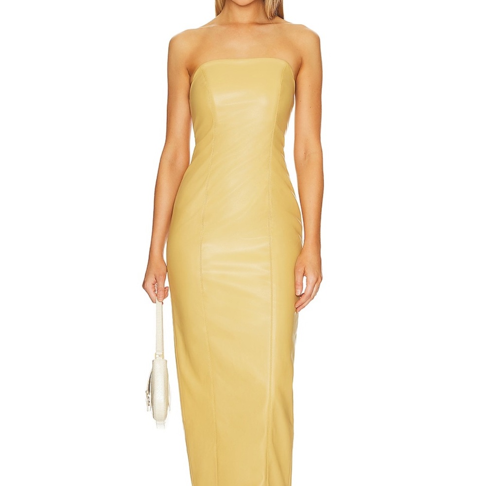 Camila Coelho Strapless Dress in Mustard Yellow